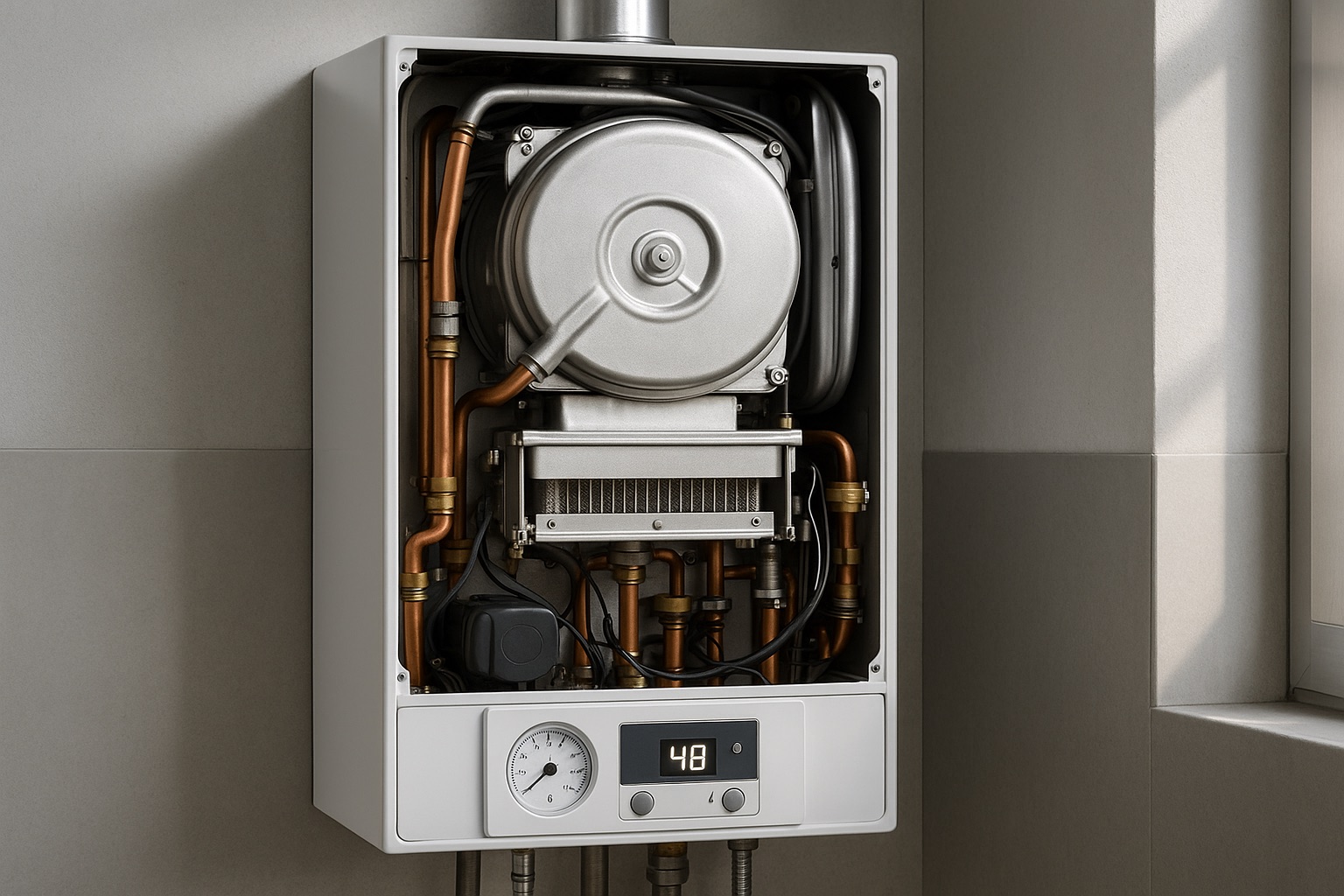 Gas boiler interior components checked during annual service